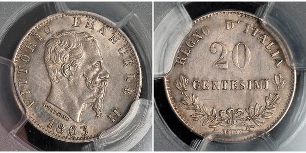 20 Centesimo Italy Silver Victor Emmanuel II of Italy (1820 - 1878)