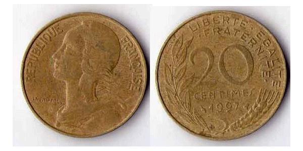 20 Centime Quinta Repubblica francese (1958 - ) Alluminio/Bronzo 