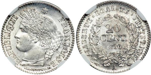 20 Centime Seconda Repubblica francese (1848-1852) Argento 