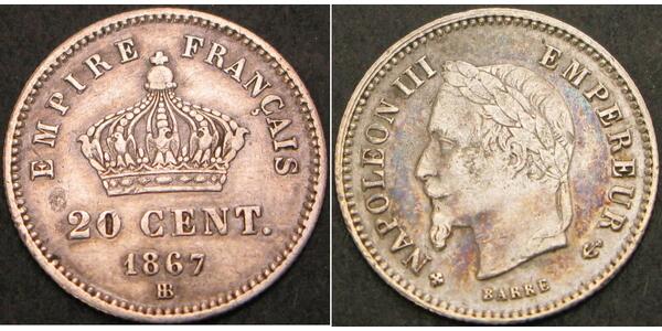 20 Centime Secondo Impero francese (1852-1870) Argento Napoleone III (1808-1873)