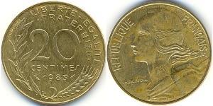 20 Centime Quinta República Francesa (1958 - ) Latón 