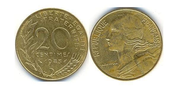 20 Centime Fünfte Französische Republik (1958 - ) Messing 