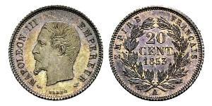 20 Centime Segundo Imperio francés (1852-1870) Plata Napoleon III (1808-1873)