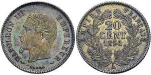 20 Centime Segundo Imperio francés (1852-1870) Plata Napoleon III (1808-1873)