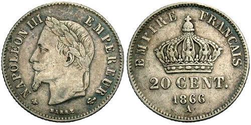 20 Centime Segundo Imperio francés (1852-1870) Plata Napoleon III (1808-1873)