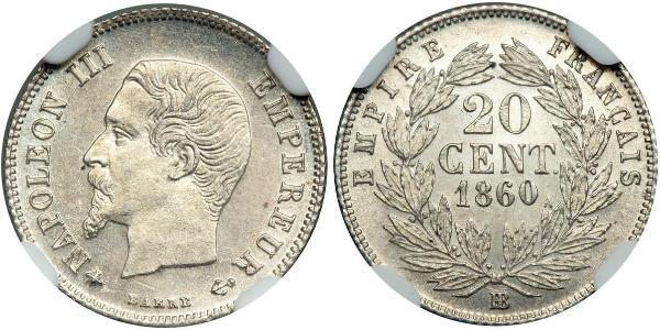 20 Centime Segundo Imperio francés (1852-1870) Plata Napoleon III (1808-1873)