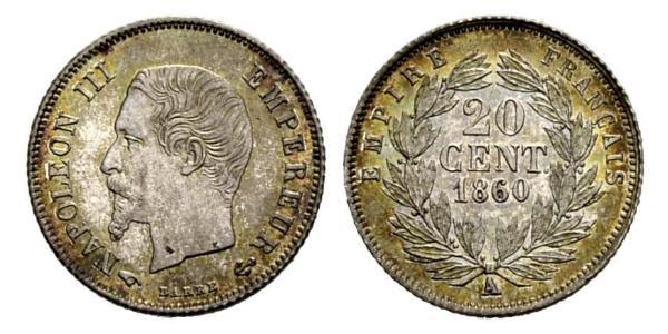 20 Centime Segundo Imperio francés (1852-1870) Plata Napoleon III (1808-1873)