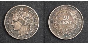 20 Centime French Second Republic (1848-1852) Silver 