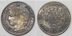 20 Centime French Second Republic (1848-1852) Silver 