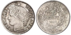 20 Centime French Second Republic (1848-1852) Silver 