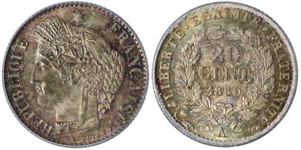 20 Centime French Second Republic (1848-1852) Silver 