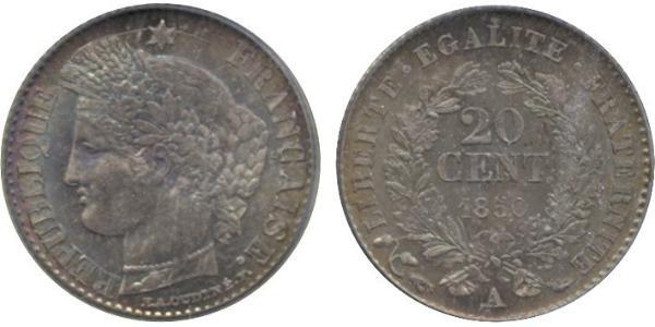 20 Centime French Second Republic (1848-1852) Silver 