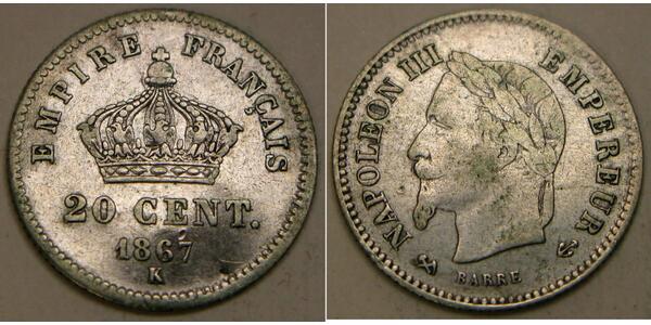 20 Centime Second French Empire (1852-1870) Silver Napoleon III (1808-1873)