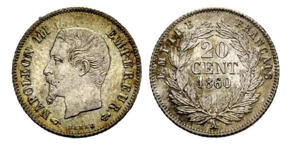 20 Centime Second French Empire (1852-1870) Silver Napoleon III (1808-1873)