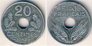 20 Centime Vichy France (1940-1944) Zinc 