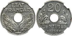 20 Centime Vichy France (1940-1944) Zinc 