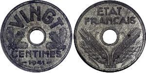 20 Centime 維希法國 (1940 - 1944) Zinc 