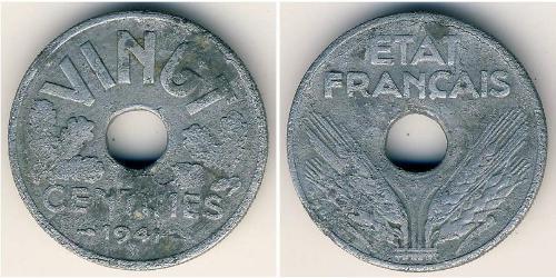 20 Centime 維希法國 (1940 - 1944) Zinc 