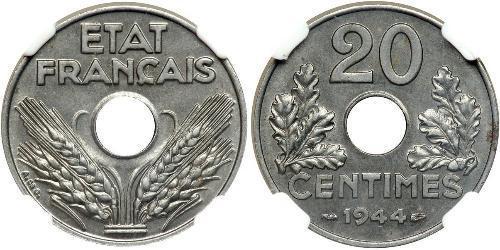20 Centime Vichy France (1940-1944) Zinco 