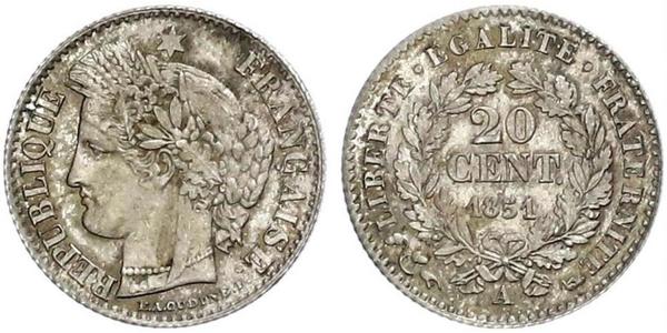 20 Centime 法蘭西第二共和國 (1848 - 1852) 銀 