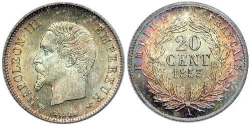 20 Centime 法蘭西第二帝國 (1852 - 1870) 銀 拿破仑三世