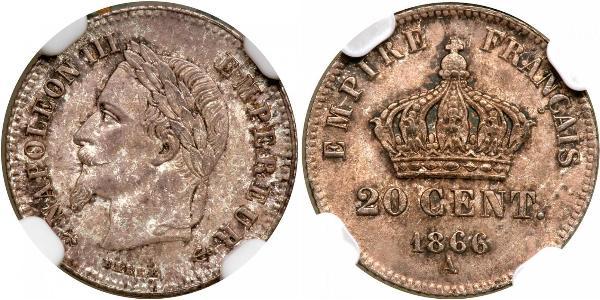 20 Centime 法蘭西第二帝國 (1852 - 1870) 銀 拿破仑三世