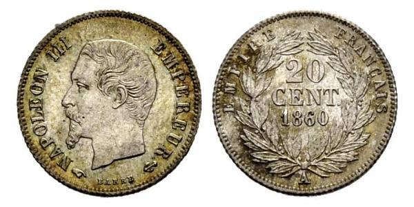 20 Centime 法蘭西第二帝國 (1852 - 1870) 銀 拿破仑三世