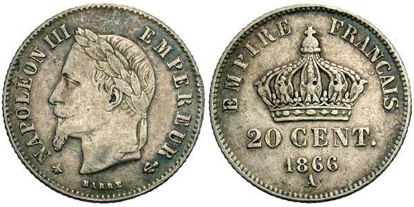 20 Centime 法蘭西第二帝國 (1852 - 1870) 銀 拿破仑三世