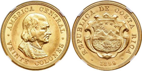 20 Colon Costa Rica Gold Christopher Columbus (1451 - 1506)