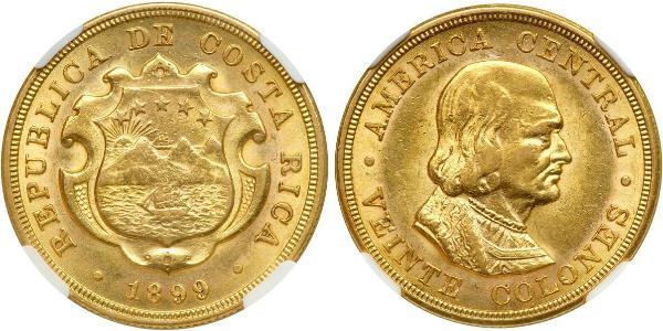 20 Colon Costa Rica Oro Cristoforo Colombo (1451 - 1506)