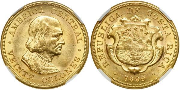 20 Colon Costa Rica Oro Cristoforo Colombo (1451 - 1506)