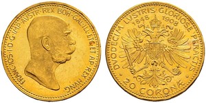 20 Corona Imperio austrohúngaro (1867-1918) Oro Franz Joseph I (1830 - 1916)