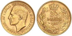 20 Denaro Regno di Jugoslavia (1918-1943) Oro Alexander I of Yugoslavia (1888 - 1934)