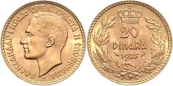 20 Denaro Regno di Jugoslavia (1918-1943) Oro Alexander I of Yugoslavia (1888 - 1934)