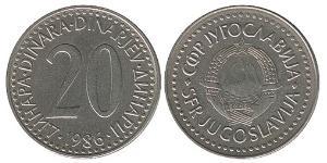 20 Dinar République fédérative socialiste de Yougoslavie (1943 -1992) Cuivre/Zinc 