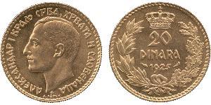 20 Dinar Kingdom of Yugoslavia (1918-1943) Gold Alexander I of Yugoslavia (1888 - 1934)