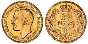 20 Dinar Kingdom of Yugoslavia (1918-1943) Gold Alexander I of Yugoslavia (1888 - 1934)