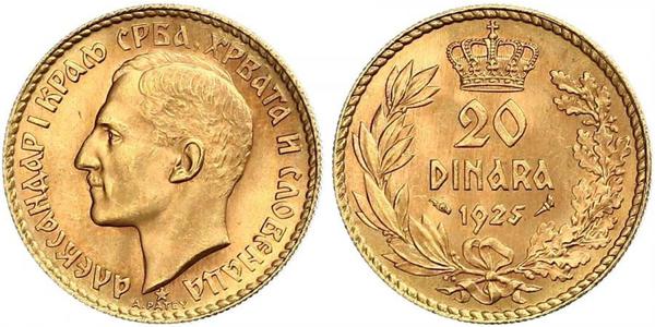 20 Dinar Kingdom of Yugoslavia (1918-1943) Gold Alexander I of Yugoslavia (1888 - 1934)