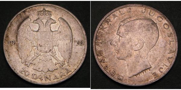 20 Dinar Kingdom of Yugoslavia (1918-1943) Silver Peter II of Yugoslavia