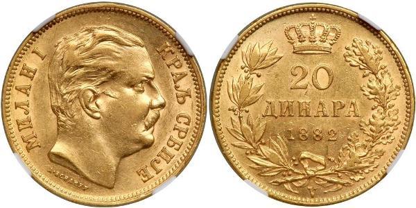 20 Dinar 塞尔维亚 金 Milan I of Serbia
