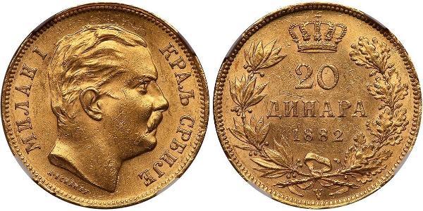 20 Dinar 塞尔维亚 金 Milan I of Serbia