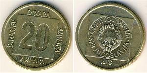 20 Dinar 南斯拉夫社会主义联邦共和国 (1943 - 1992) 黃銅 