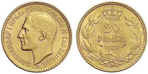 20 Dinaro Reino de Yugoslavia (1918-1943) Oro Alexander I of Yugoslavia (1888 - 1934)