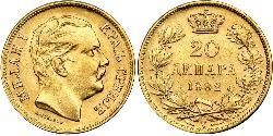 20 Dinaro Serbia Oro Milan I de Serbia