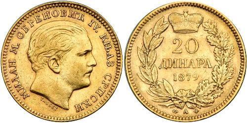 20 Dinaro Serbia Oro Milan I de Serbia