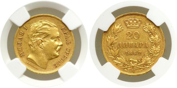 20 Dinaro Serbia Oro Milan I de Serbia