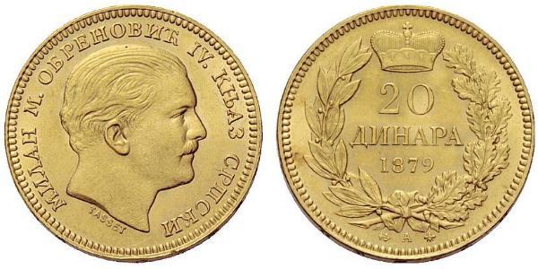 20 Dinaro Serbia Oro Milan I de Serbia