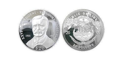 20 Dollar Liberia Argent Theodore Roosevelt (1858 - 1919)