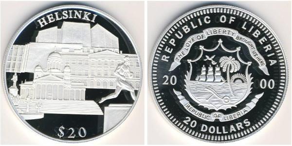 20 Dollar Liberia Argent 
