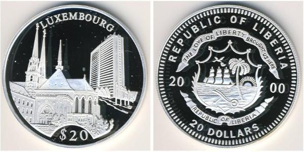 20 Dollar Liberia Silber 